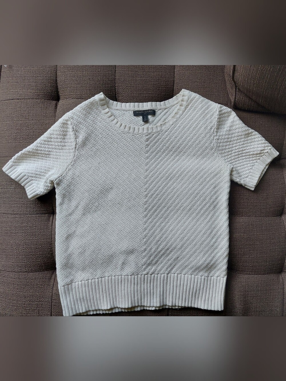 Banana Republic Cream Short-Sleeve Textured Knit Cotton Top